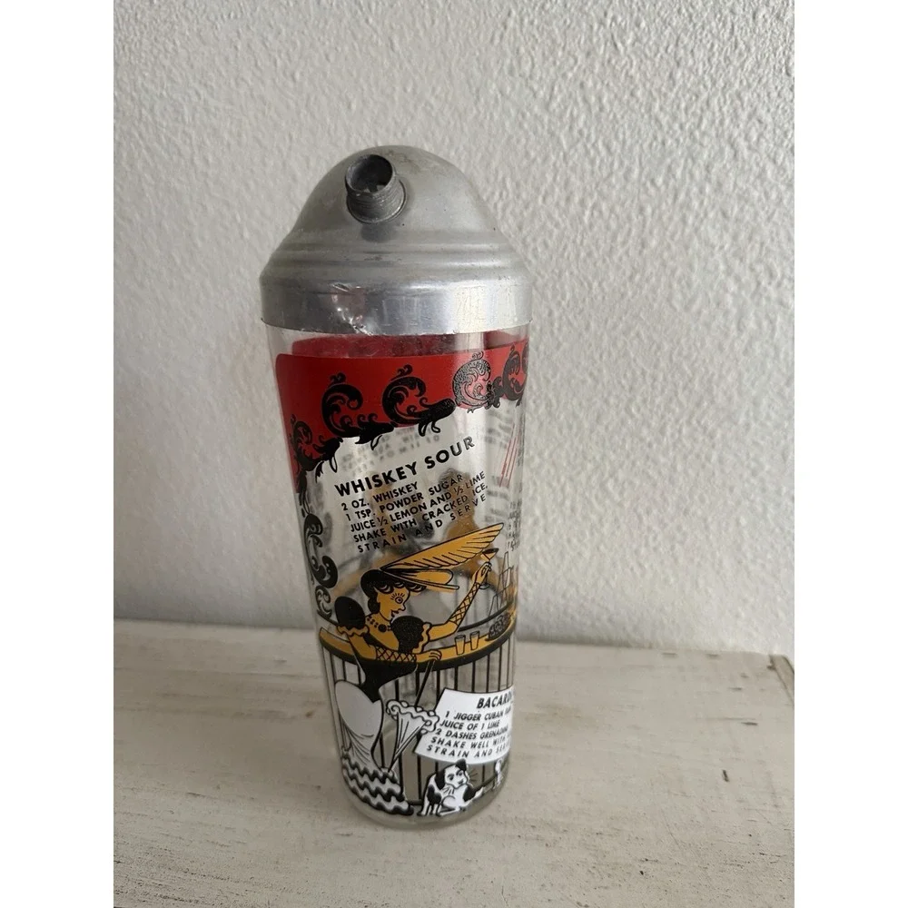 Vintage Hazel Atlas Ragtime Bar Cocktail Martini Shaker‎ Chrome Lid-no Cap